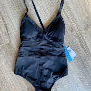 Bleu Rod Beattie black mesh one piece swim suit.